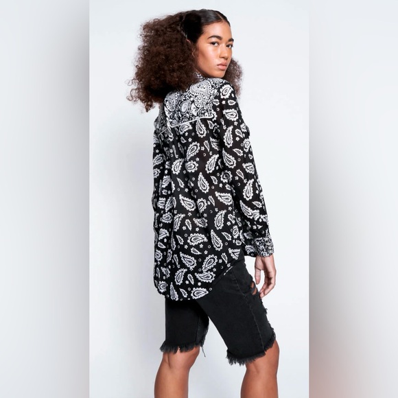 NWT | One Teaspoon Hand Batik Paisley Western Shirt - Black 100% Cotton - Picture 4 of 12